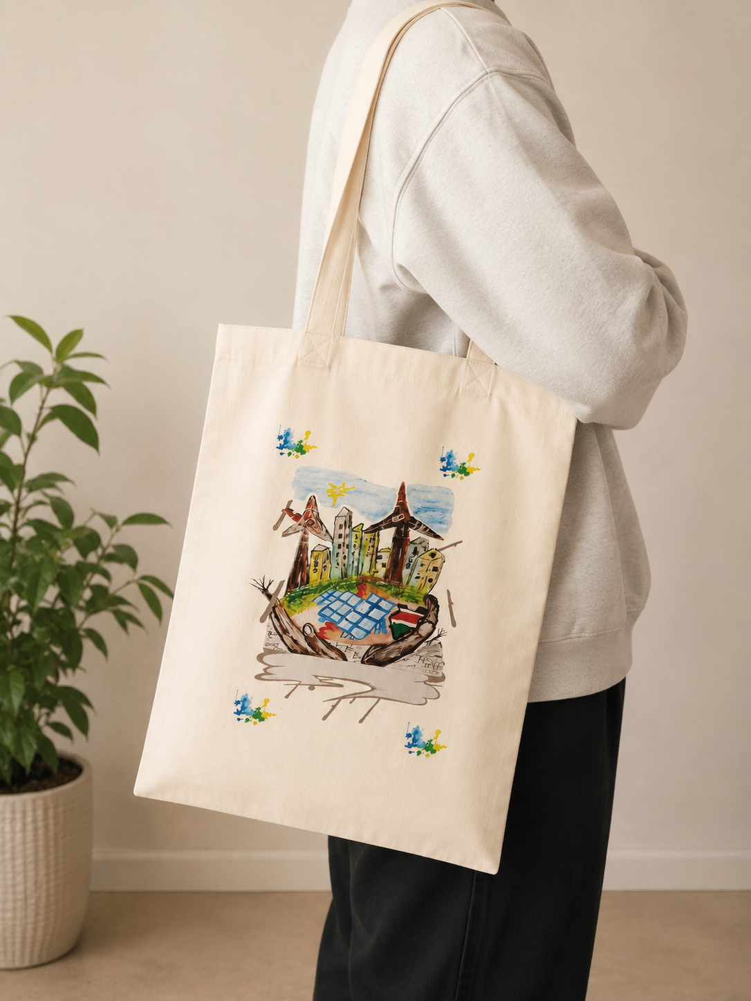 Jesse Ellis environmental artwork printed on a tote bag